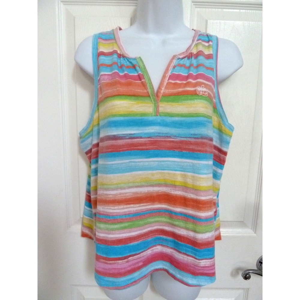 LAUREN RALPH LAUREN Sz L 12/14 Rainbow Tank Top Cotton Summer Hippie Striped